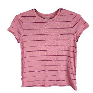 Womens Pink Striped Athleta Organic Cotton Shirt Short Sleeve Crew Neck Size M